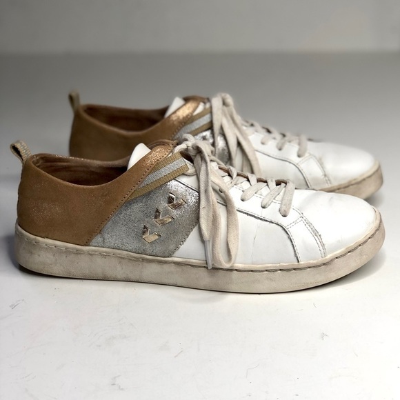 Jack Rogers leather sneakers mixed metal metallic white gold silver size 9M - Picture 5 of 11